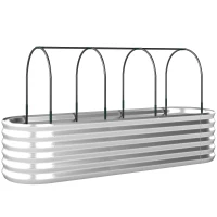 Outsunny Letto da Giardino Rialzato con Griglia per Rampicanti e Fondo Aperto, in Acciaio, 200x60x103 cm, Argento(m-1)