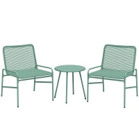 Outsunny Salon de Jardin Extérieur 3 Pièces en Résine Tressée et Acier, Table de Jardin Ronde avec 2 Chaises, 58x67x75cm, Vert(m-1)