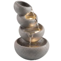 Outsunny Springbrunnen Outdoor aus Kunstharz 4-stufig Gartenbrunnen mit LED Beleuchtung Pumpe Steinoptik 35 x 32 x 50 cm(m-12)