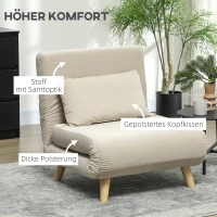 HOMCOM Klappsessel mit Bettfunktion, Klappbarer Relaxsessel in Samtoptik, Verstellbare Lehne, bis 120 kg belastbar, Beige(m-4)