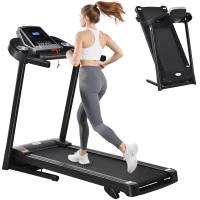 HOMCOM Folding Treadmill, 2.0HP Incline Treadmill Running Machine, 12.8 km/h, with LED Display, Manual Incline, 12 Preset Programs, Drink & Phone Holder for Home Gym Fitness(m-1)