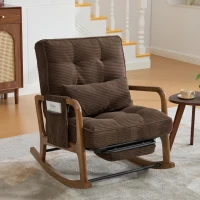 Cozy Rocking Chair with Adjustable Footrest and Side Pocket, Soft Corduroy Glider Armchair for Nursery, 92L x 80W x 70H cm, Coffee(m-10)