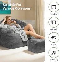 Oversized Bean Bag Chair with Full-Body Segmented Support, Ergonomic Lounger for Gaming, Reading or Napping, 86.5L x 99W x 64.5H cm, Grey(m-5)