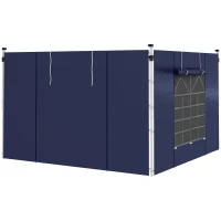 Outsunny Pavillon-Vorhänge, 2er-Set, für 3x6m oder 3x3m Gartenpavillons, mit Fenstern und Türen, Blau(m-1)