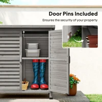 Outsunny Garden Shed Wooden Garden Storage Shed 2 Door Unit Solid Fir Wood Garage Tool Organisation Cabinet, 87L x 46.5W x 96.5Hcm, Grey(m-6)