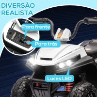 AIYAPLAY Quadriciclo Elétrico para Crianças com Bateria 12V Faróis e Música Carga 30 kg 85x55,5x62 cm Branco(m-5)