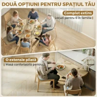 HOMCOM Masă Pliabilă pentru 2-6 Persoane, Cadru Dublu X din Oțel, Finisaj Natural(m-4)