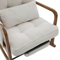 Cozy Rocking Chair with Adjustable Footrest and Side Pocket, Soft Corduroy Glider Armchair for Nursery, 92L x 80W x 70H cm, Beige(m-11)