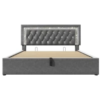 Smart Double Bed with Height-Adjustable Headboard, Stylish Bed Frame for Contemporary Bedrooms, 204L x 145W x 108H cm, Grey(m-2)