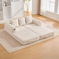 Cozy Compressible Folding Sofa with Detachable Metal Frame, Soft Modular Sectional Couch for Small Apartment, 110L x 33W x 33H cm, Beige(m-9)