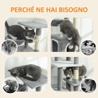 PawHut Albero Tiragraffi per Gatti con 2 Casette, Rampa, Trespoli e 4 Palline, 48x40x165 cm, Grigio e Bianco(m-8)