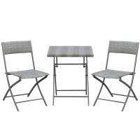 Outsunny Polyrattan Bistroset für 2 Personen Sitzgruppe Rattan Gartenmöbel Set Garnitur Grau(m-1)