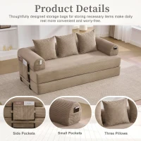 Cozy Compressible Folding Sofa with Detachable Metal Frame, Soft Modular Sectional Couch for Small Apartment, 110L x 33W x 33H cm, Khaki(m-5)