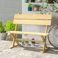 Outsunny 2 Seater Wooden Garden Bench, Fir Wood Outdoor Bench, Garden Loveseat with Slatted Seat, Sloping Back and Wide Feet for Patio, Park, Natural Wood Finish(m-10)