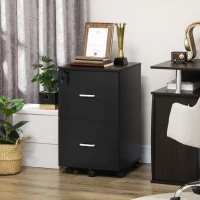 Vinsetto Armadietto da Ufficio con 2 Cassetti e 5 Ruote, Schedario in MDF e Truciolato, 43x45x72 cm, Nero(m-10)