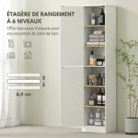 HOMCOM Meuble de salle de bain colonne avec 2 portes et 4 étagères réglables, 40 x 35 x 180 cm, blanc(m-4)