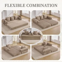 Cozy Compressible Folding Sofa with Detachable Metal Frame, Soft Modular Sectional Couch for Small Apartment, 110L x 33W x 33H cm, Khaki(m-4)