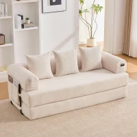 Cozy Compressible Folding Sofa with Detachable Metal Frame, Soft Modular Sectional Couch for Small Apartment, 110L x 33W x 33H cm, Beige(m-1)