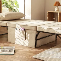 HOMCOM Sofá Cama 4 em 1  Estofado em Linho com Encosto Ajustável em 5 Níveis e Almofada Acolchoada  75x80x74 cm Creme(m-8)