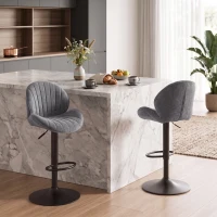 HOMCOM Lote de 2 Taburetes de Bar Regulables 62-83 cm Giratorios 360° con Respaldo y Reposapiés Gris(m-5)