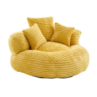Plush Oversized Bean Bag Chair with High Back & 3 Pillows, Cozy Corduroy Floor Lounger Sofa for Living Room, 108L x 108W x 52H cm, Mustard Yellow(m-14)