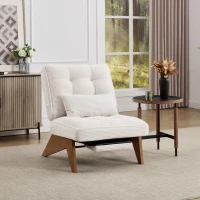 Cozy Reclining Accent Chair with Foldable Ottoman and Lumbar Pillow, Soft Adjustable Lounger for Living Room, 127L x 73W x 90H cm, Beige(m-1)
