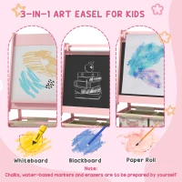 ZONEKIZ Kids Table and Chair Set and Kids Easel with Paper Roll, Storage Baskets, Kids Activity Furniture Set, Pink(m-4)