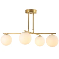 HOMCOM Suspension moderne à 4 abat-jours sphériques, hauteur réglable et rotation 350°, Blanc(m-1)
