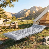 Outsunny Camping Isomatte faltbare 8cm Dick Campingmatratze mit rutschfester Hülle Gurten für Camping 200 x 80 cm Hellgrau(m-2)