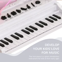 AIYAPLAY Piano Eletrónico para Crianças com 32 Teclas Microfone Luzes 22 Músicas 4 Tons e Volume Ajustável 37x30,5x60,4 cm Branco(m-8)