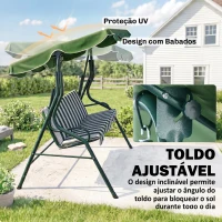 Outsunny Baloiço de Jardim de 2-3 Lugares com Almofada Toldo Ajustável Terraço Patio Capacidade 240kg 170x110x153cm Verde e Branco(m-4)