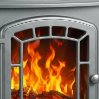 HOMCOM Electric Fireplace Stove, 1000W/2000W, Freestanding Electric Fire with LED Flame Effect, Adjustable Thermostat, Grey(m-11)