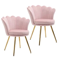 HOMCOM Lot de 2 fauteuil coquillage Fauteuil rose Fauteuil de salon Chaise en velours pieds métal dorés effilés dim. 67l x 64P x 77H cm rose(m-1)