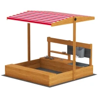 Outsunny Arenero de Madera para Niños con Techo Regulable con Juguetes de Cocina Juego para Niños 3-7 Años 114x110x110 cm Marrón(m-11)