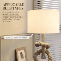 HOMCOM Nautical Table Lamps Set of 2 with USB Charging Port, Bedside Lamps for Bedroom Living Room, Warm White LED Bulb Included, with Hemp Rope, Natural(m-7)