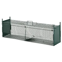 PawHut Piège Vivant Cage Attrape 100 x 25 x 28 cm Piège Fouine pour Martres, Rats, Souris - 2 entrées + poignée - métal vert(m-11)