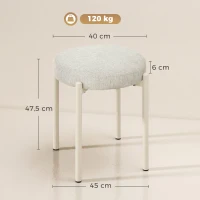 HOMCOM Lot de 4 Tabourets Empilables Ronds avec Assise Rembourrée, sans Dossier, Gain de Place, 45 x 45 x 47,5 cm, Crème(m-3)