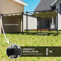 Outsunny 3 x 4m Metal Pergola with Retractable Roof and Roller Shade, Free Standing Gazebo Canopy Pergola Kit, UPF30+ Outdoor Sun Shelter, Beige(m-7)