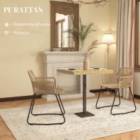 HOMCOM Set 2 Sedie da Pranzo Stile Boho da Interno in Rattan PE con Schienale Basso e Braccioli, Giallo(m-4)