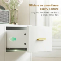 HOMCOM Toaletă pentru Cameră cu Oglindă și Lumini LED Reglabile, 6 Sertare, 2 Rafturi și Prize Electrice, Alb(m-8)