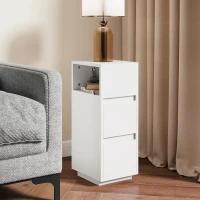 HOMCOM Slim Bedside Table, Narrow Bedside Cabinet with Open Shelf and 2 Drawers for Bedroom, Living Room, White(m-9)