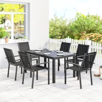 Outsunny Seven-Piece Garden Dining Set, with Plastic Wood-Top Table - Black(m-2)