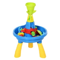 HOMCOM Playset Tavolino Acqua e Sabbia per Bambini con 21 Accessori, Set Giocattoli Tavolo Acquatico da Spiaggia ed Esterni in PP, 46x46x72 cm(m-11)