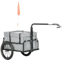 HOMCOM Remorque à vélo avec coffre de rangement amovible et pliable de 65L, réflecteurs de sécurité, charge max. 40KG, gris(m-1)