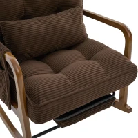 Cozy Rocking Chair with Adjustable Footrest and Side Pocket, Soft Corduroy Glider Armchair for Nursery, 92L x 80W x 70H cm, Coffee(m-11)