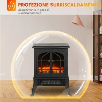 HOMCOM Camino Elettrico da Terra 900/1800W Vista su Tre Lati, Fiamma 3D e Termostato Regolabile 10-35°C, 30㎡, Nero(m-7)