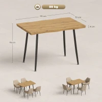 HOMCOM Masă de dining dreptunghiulară pentru 4 persoane, 110x70 cm, stejar/negru(m-3)
