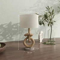 HOMCOM Nautical Table Lamps Set of 2 with USB Charging Port, Bedside Lamps for Bedroom Living Room, Warm White LED Bulb Included, with Hemp Rope, Natural(m-3)