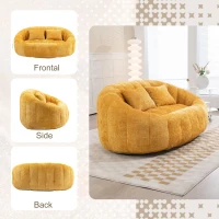 Cozy Oversized Bean Bag Sofa with 2 Matching Pillows, Soft 2-Seat Sectional Couch for Living Room and Bedroom, 145L x 95W x 63H cm, Yellow(m-7)