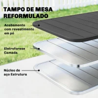 Outsunny Mesa de Jantar de Jardim Retangular 120x70x72 cm de Aço com Tampo com Ripas para 4 Pessoas, Cinzento(m-5)